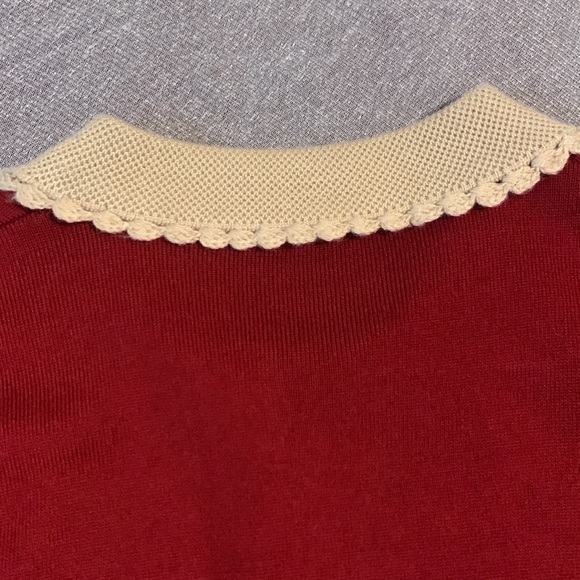 Red Merino Wool Sweater w/ Cream Rhinestone Knit Collar/Lining Sz L/XL - Picture 7 of 8